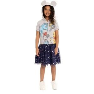 Disney Size 4-5 Girls 100 Years Hooded Dress with Tulle Skirt
